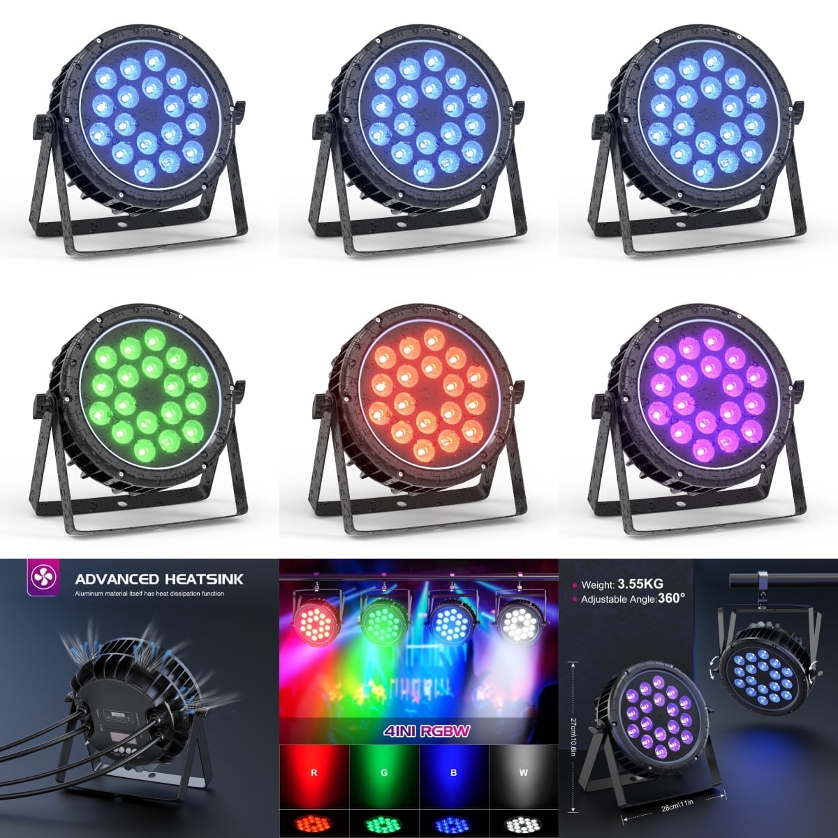 Stage Lights, 18 RGBW LED Par Lights Sound Activated DMX