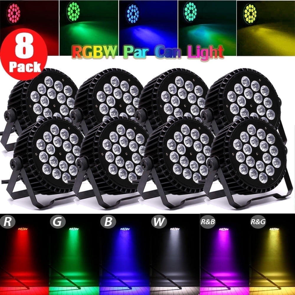 8Pack Stage Lights 18LED DJ Par Lights RGBW 4in1 Wash/Strobe