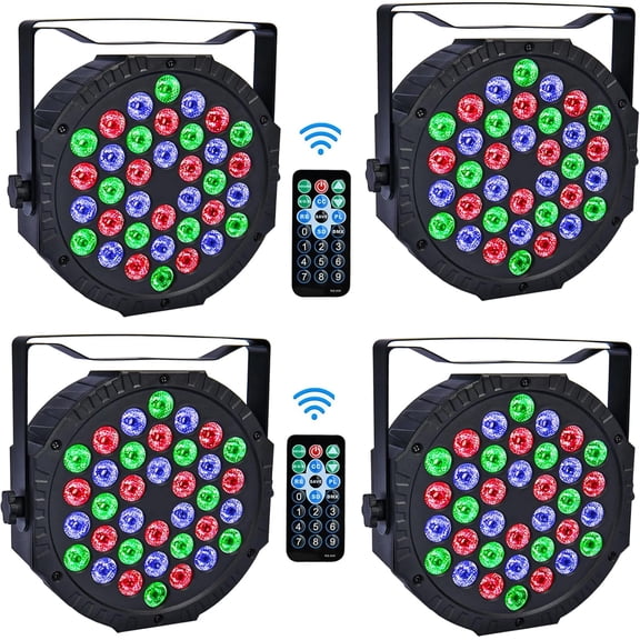 Stage Lights 36 LED Par Lights RGB Stage Lighting Uplights 7 Modes DJ Light Sound Activation Control with Remote Control Stage Light for Disco Wedding Party Event Club Bar Christmas (4 Pack)