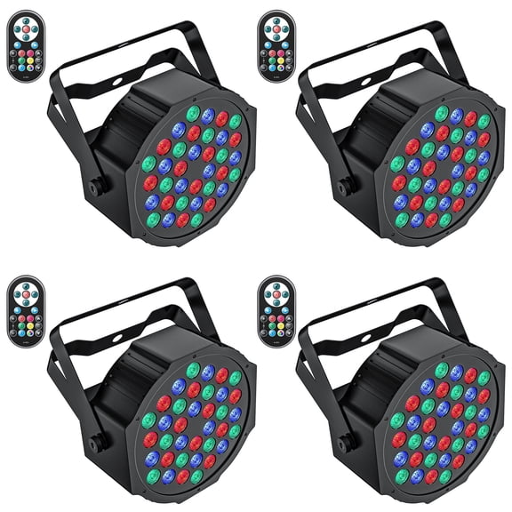 Stage Lights 36 LED Par Lights, RGB Uplights Stage Lighting Indoor for Christmas Halloween Music Party Disco Wedding, Remote Control, DMX Control Sound Activated Party Lights,4 Pack