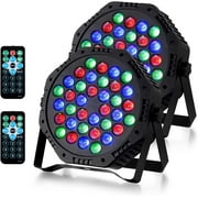 Stage Lights, 36 LED Party Par Lights with Sound Activated Remote and DMX Control, Multiple RGB Lighting Effects DJ Lights for Christmas,Wedding, Disco, Dance Party, Club （2 Packs）