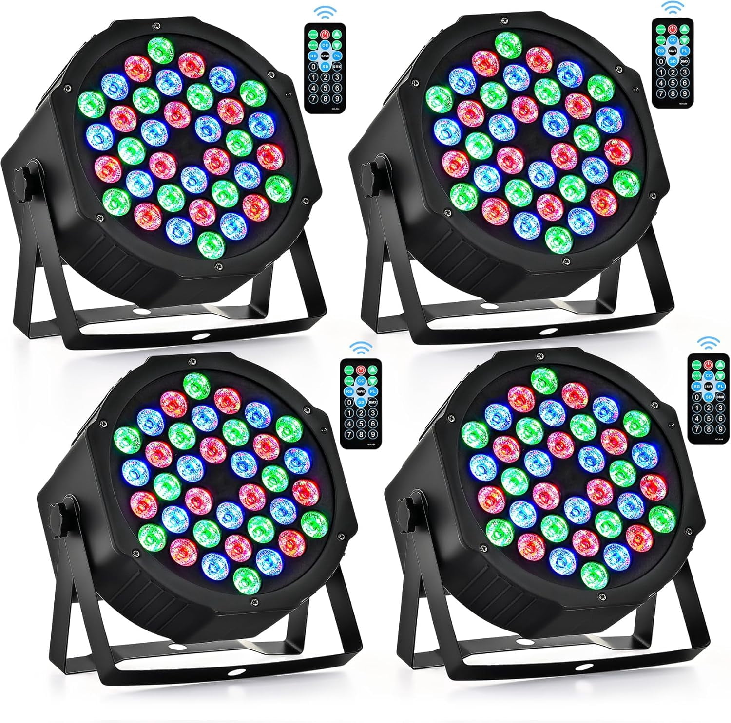 Stage Lights 36 RGB LED Par Lights with Remote Control DJ Uplighting for Event Wedding Christmas Halloween Party Club Music Stage Lighting, 4 Pack