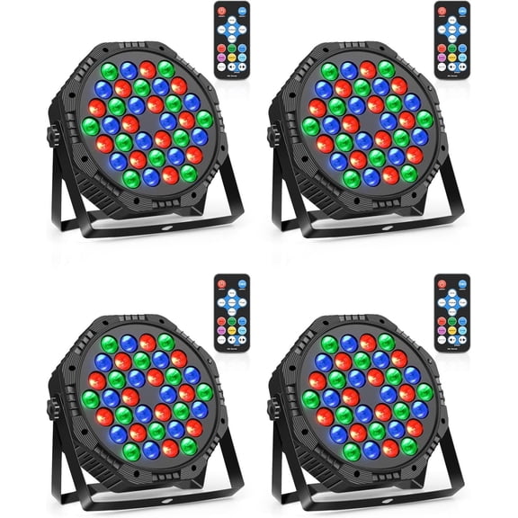 Stage Lights 4 Pack 36 LED Par Light Corded RGB DJ Party Uplights with Sound Activated and DMX Control for Disco, Wedding, Club, Birthday, Stage Lighting (4 Pack)