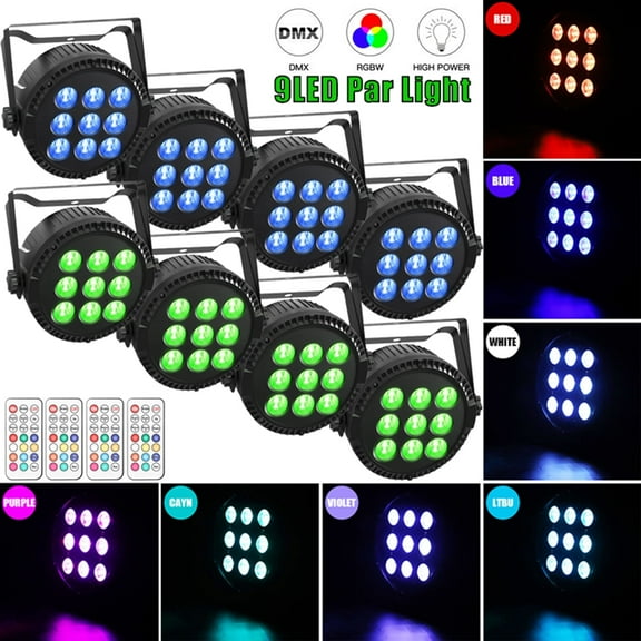 JAJALUYA Round DJ Par Light - 9LED RGBW DMX512 Sound-Active for Stage, Party, Bar (8-Pack)