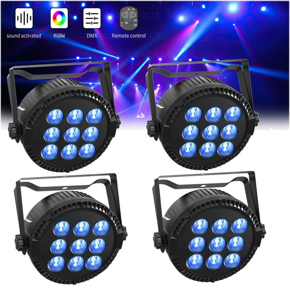 JAJALUYA Round DJ Par Light - 9LED RGBW DMX512 Sound-Active for Stage, Party, Bar (4-Pack)