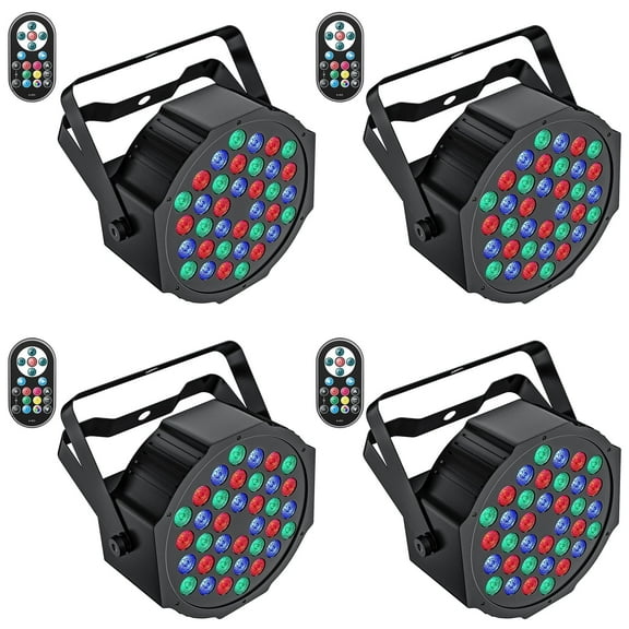 Stage Lights, Corded RGB 36 LED Round DJ Par Light,7CH DMX Stage Light,Sound Activated Party Uplighting w/ Remote Control for Wedding Club Christmas,4 Pack