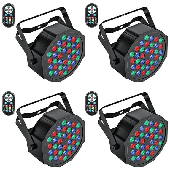 Stage Lights, Corded RGB 36 LED Round DJ Par Light,7CH DMX Stage Light,Sound Activated Party Uplighting w/ Remote Control for Wedding Club Christmas,4 Pack