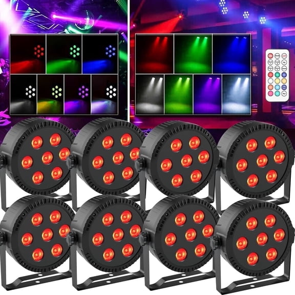 LED Par Lights RGBW, 8-Pack, 7x6W DMX/Sound Active Uplights for DJ Stage, Wedding, Party, Disco, Church Events