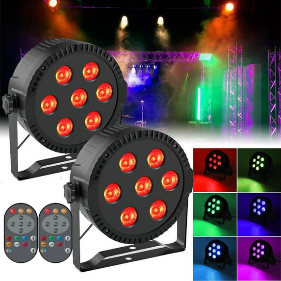 2-Pack RGBW LED Stage Lights, 7x6W Par Lights, DMX/Sound Control for Wedding, Party, DJ, Church Events