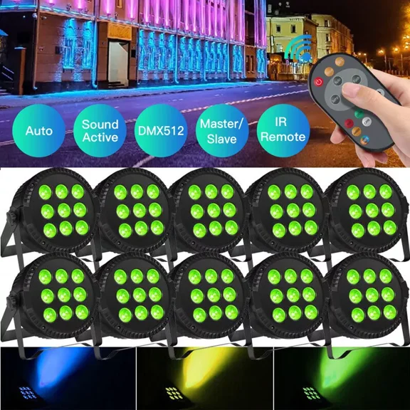 ​JAJALUYA Round 9LED DJ Par Light RGBW 4in1 Stage Light w/Remote & DMX Control 10Pack​