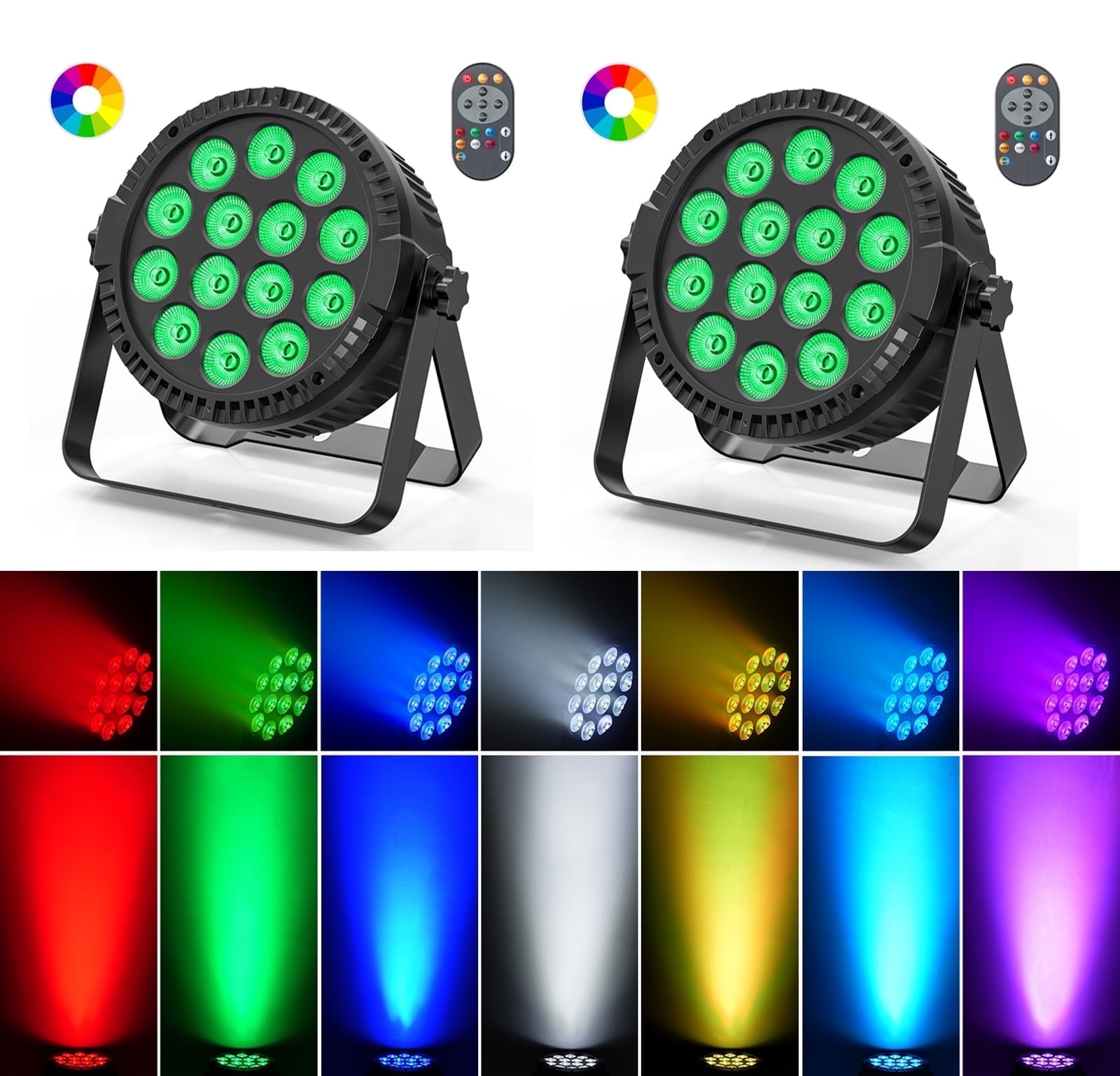 Stage Lights RGBW LED Par Lights, Uplights DJ Lighting for Christmas Events Music Show Disco Wedding, DMX Control Sound Activated Party Lights，2 Pack