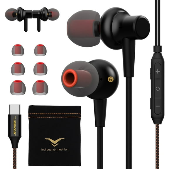 Stage Magic USB Type C Headphones with Super Bass and 7.1 Surround, 4 Sound Effects & Karaoke Mode, in Ear Earphone Wired Earbuds for Samsung Galaxy S22 S21 S20, iPad Pro Air 4 Mini 6, OnePlus iPhone