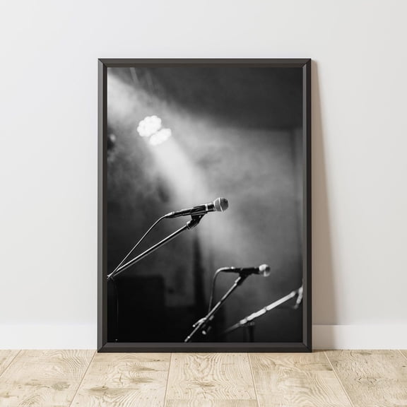 Stage Microphone Concert Music Wall Art Live Performance Photography Singer Studio Decor Concert Aesthetic, Unframed Canvas