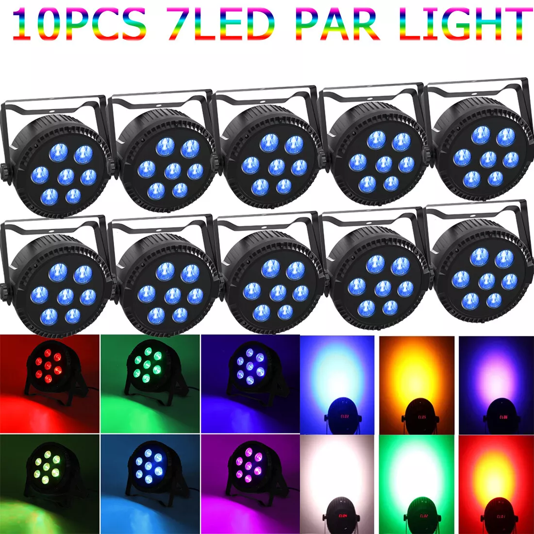 10-Pack RGBW Stage Par Lights, 7-LED 4-in-1, DMX512/Sound Activated with Remote for Wedding Party KTV Events