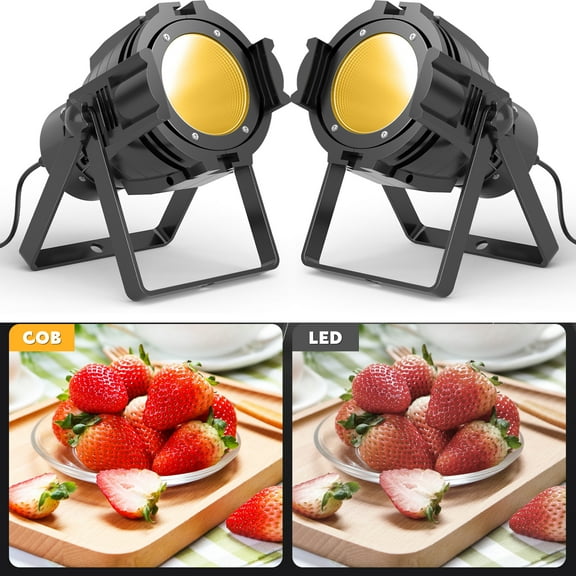 2-Pack LED Stage Par Lights, 80W COB Wash Lights (White/Warm White) for Wedding, DJ, Club, Party Lighting