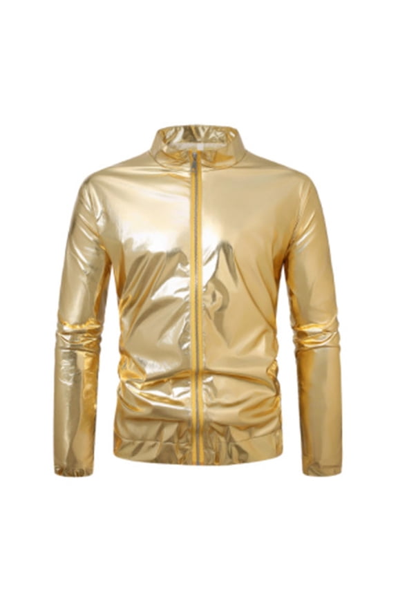 Stage Performance Jacket Show Outerwear With Stand Collar And Zipper Closure For Casual Wear
