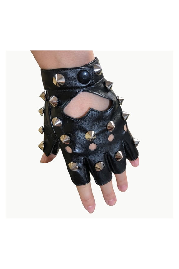 Stage Performance Leather Women Man Half-Finger Rivet Gloves Punk Hip-Hop ,Flexible and Comfortable