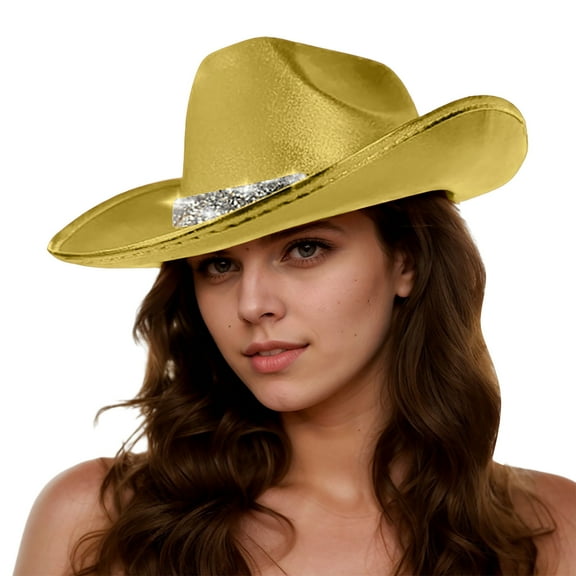 Celivon Cowboy Hat Stage Performance Props Rave Party Casual Style Glossy Cowboy Hat