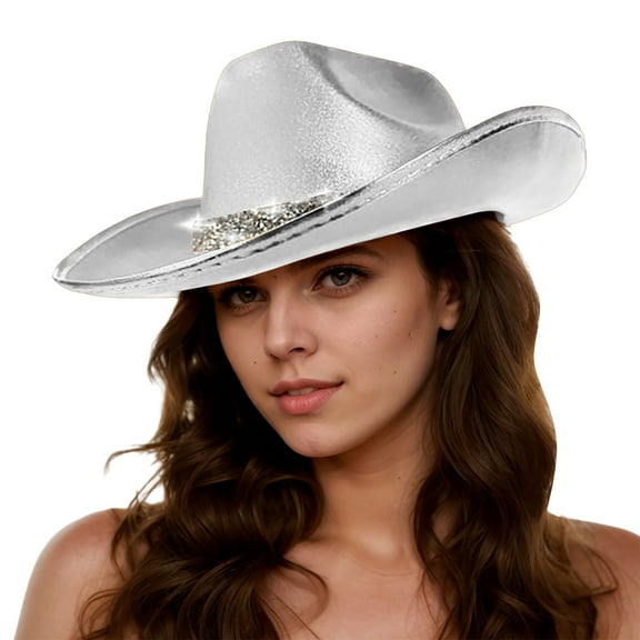 Celivon Cowboy Hat Stage Performance Props Rave Party Casual Style Glossy Cowboy Hat