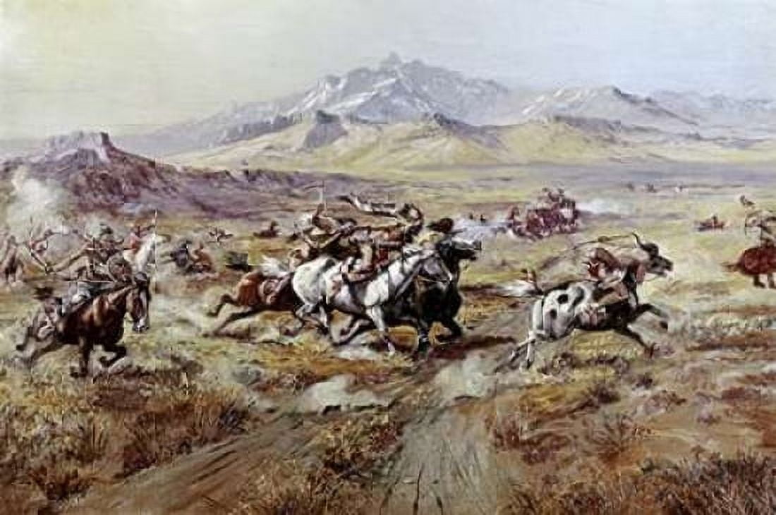 Stagecoach Attack Canvas Art - Charles M Russell (12 x 18)