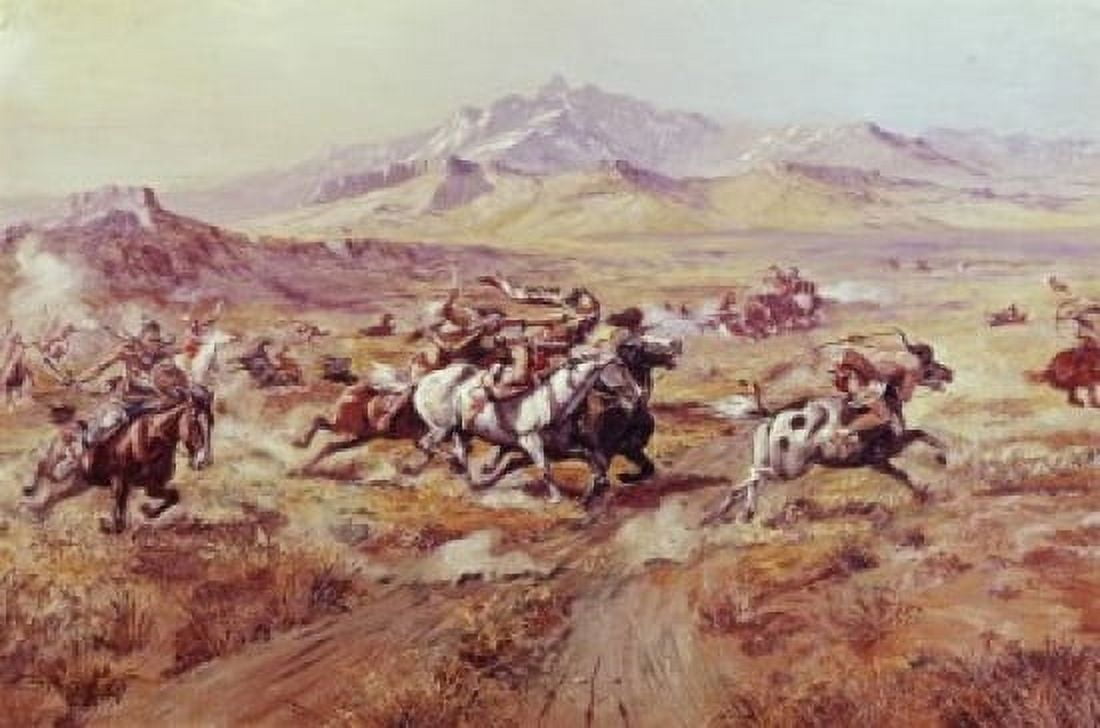 Stagecoach Attack Charles Marion Russell (1865-1926American) Canvas Art - Charles Marion Russell (24 x 36)