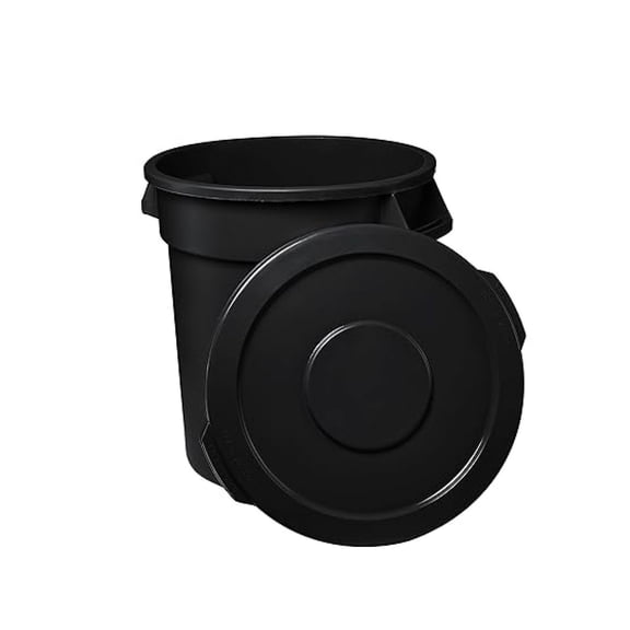 Stager US, 32 Gallon Black Round Trash Can and Lid, Kitchen Waste Bin, Indoor Trash Can, Trash Bin, Durable Wastebasket, Garbage Can, Waste Receptacle, (ser. 03)