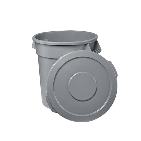 Stager US, 32 Gallon Gray Round Trash Can and Lid, Kitchen Waste Bin, Indoor Trash Can, Trash Bin, Durable Wastebasket, Garbage Can, Waste Receptacle, (ser. 03)