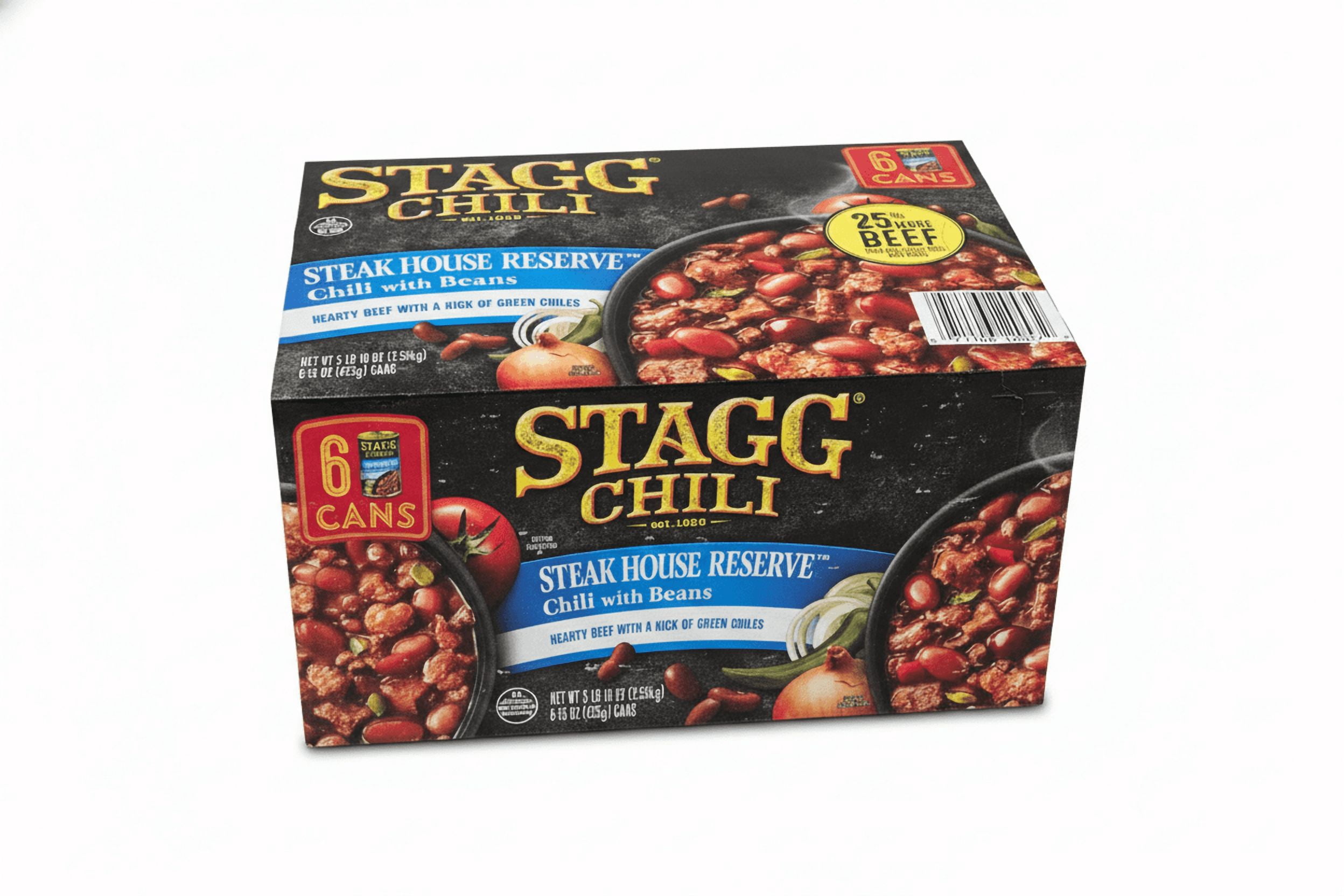 Stagg Steakhouse Reserve Beef Chili with Beans, 15 Oz, 6 Count Cans