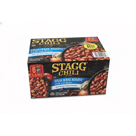 Stagg Steakhouse Reserve Beef Chili with Beans, 15 Oz, 6 Count Cans