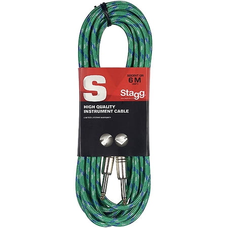 Stagg Instrument Cable Vintage Tweed Style S-Series 20 ft. Green