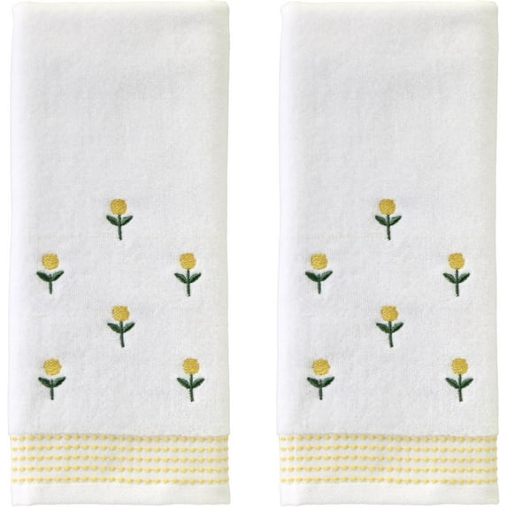 Staggered Blossoms Hand Towel 2 count Set for Bath/Kitchen/Bar & , White