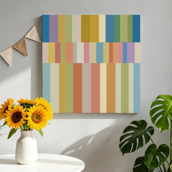 Staggered Stripes Canvas Wall Art for Living Room, Minimalist Modern Colorful Checkerboard Blocks Poster Print Painting for Bedroom Office Home Decoration Wall Pictures Prepare To Hang 8"x8"