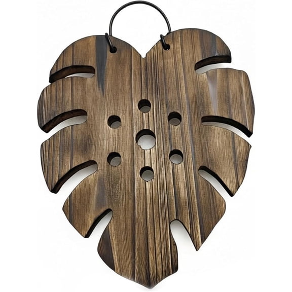 Staghorn Fern Mount, Monstera Leaf Design Wooden Wall Planter with Hanging Ring for Home Decor, 8.3x9.4 Inch Hanging Planter for Moss Balls and Air Plants(xxw)