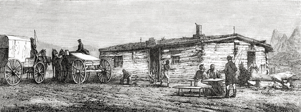 Staging Post Station In The Utah Desert America In The 19Th Century From El Mundo En La Mano Published 1875 Canvas Art - Ken Welsh Design Pics (36 x 14)