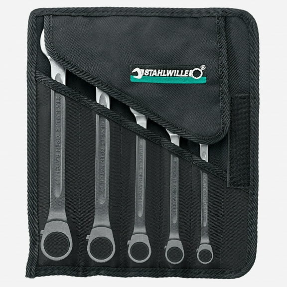 Stahlwille 17/5 OPEN RATCH Combination Ratcheting Spanner Set, Metric, 5 Pieces, 12 Point