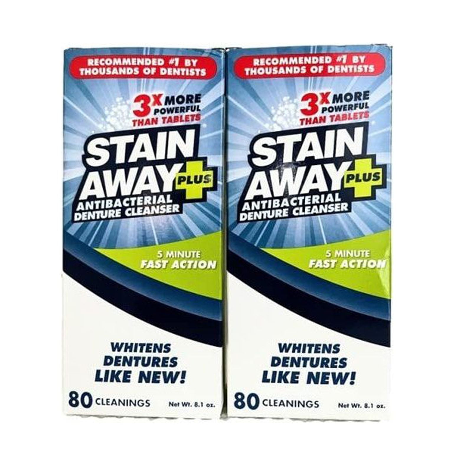 Stain Away Plus Denture Cleanser 5Minute Fast Action 8.1oz. (Pack of 2