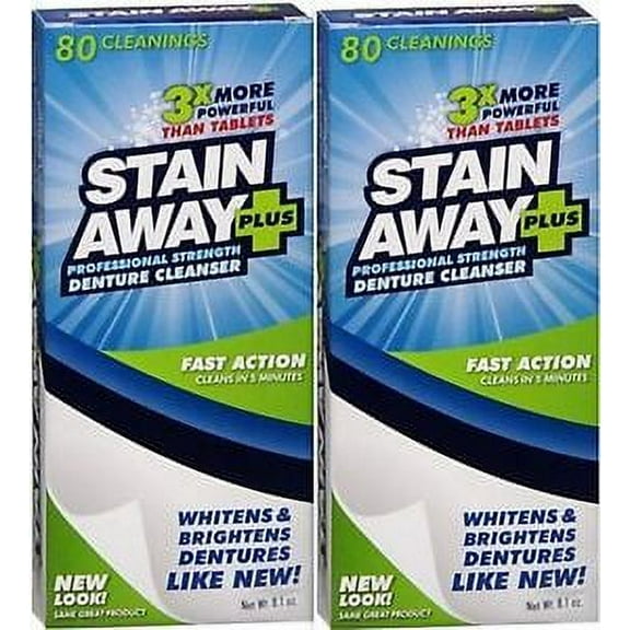 Stain Away Plus Denture Cleanser 8.1oz each ( 2 PACK ) PRIORITY SHIP