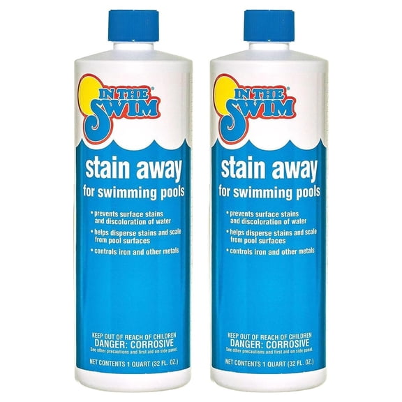 Stain Away for Above Ground and Inground Swimming Pools - Removes Mineral Stains from Iron, Copper, and in Swimming Pools - 1 Quart - 2 Pack
