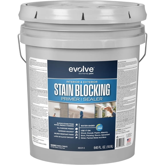 Evolve Stain Blocking Primer & Sealer, Quick-Dry & Low Odor Paint Primer, White, 5 gal