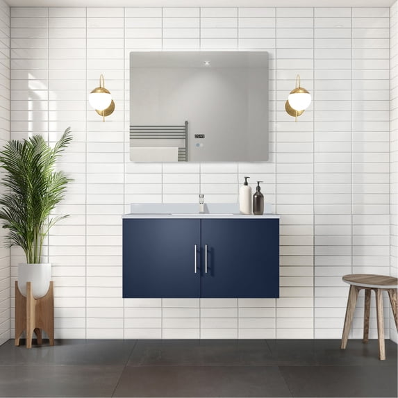 Stain - Free and Attractive - 36 - inch navy blue bath vanity with white quartz top