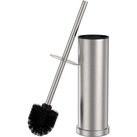 Stain Nickel Toilet Brush and Holder Set,Stainless Steel Heavy Duty Toilet Bowl Brush,Extra Long Handled Modern Toilet Cleaner Brush with Replaceable , Removable Inner Bowl, and Splash Protection
