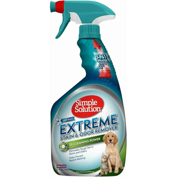 Stain & Odor Eliminator for Pets, Carpet Deodorizer, Enzyme Pet Odor Eliminator for Home, Stain Remover for Cat & Dog Pee, Urine Destroyer, Carpet Cleaner Spray, Spring Breeze, 32 oz
