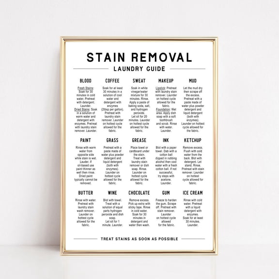 Stain Removal Guide, Laundry Room Poster, Laundry Room Decor, Stain Removal Laundry Print Art, Laundry Room Signs, UNFRAMED PAPER POSTER, Home Decor, Vintage Gift, Living Room Dercor