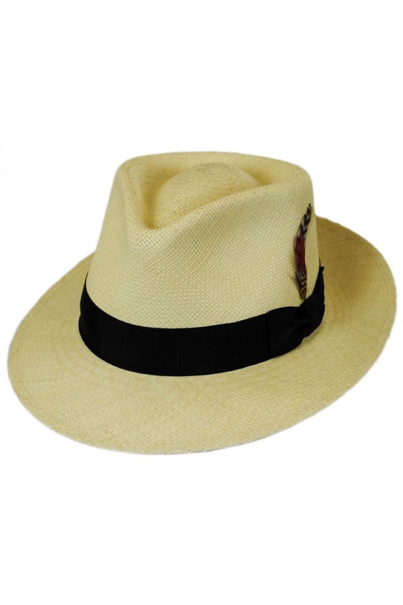 Stain Repellent Panama Straw C-Crown Fedora Hat - S - Natural