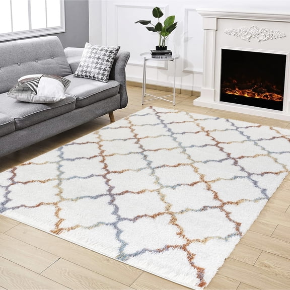 Elegant Appearance - Fits Any Home Decor Theme, 5 ft. 3 in. x 7 ft. Ivory Shag Area Rug