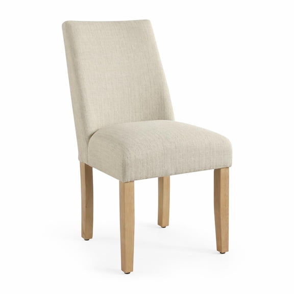 Stain Resistant Textured Linen Cream Upholstered Dining Side Chair With Solid Back, Single Pack