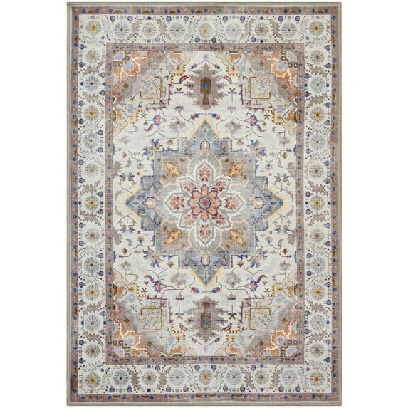 Low-Pile Printed Design Area Rug, 8 X 10, Stain-Resistant, Washable, Non-Slip Rubber Backing, Spill-Proof Easy-Clean