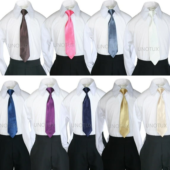 Stain Solid 9 COLORS Clip on Long Necktie Boy Formal Suit S-4T, 5-7, 8-14, 16-20