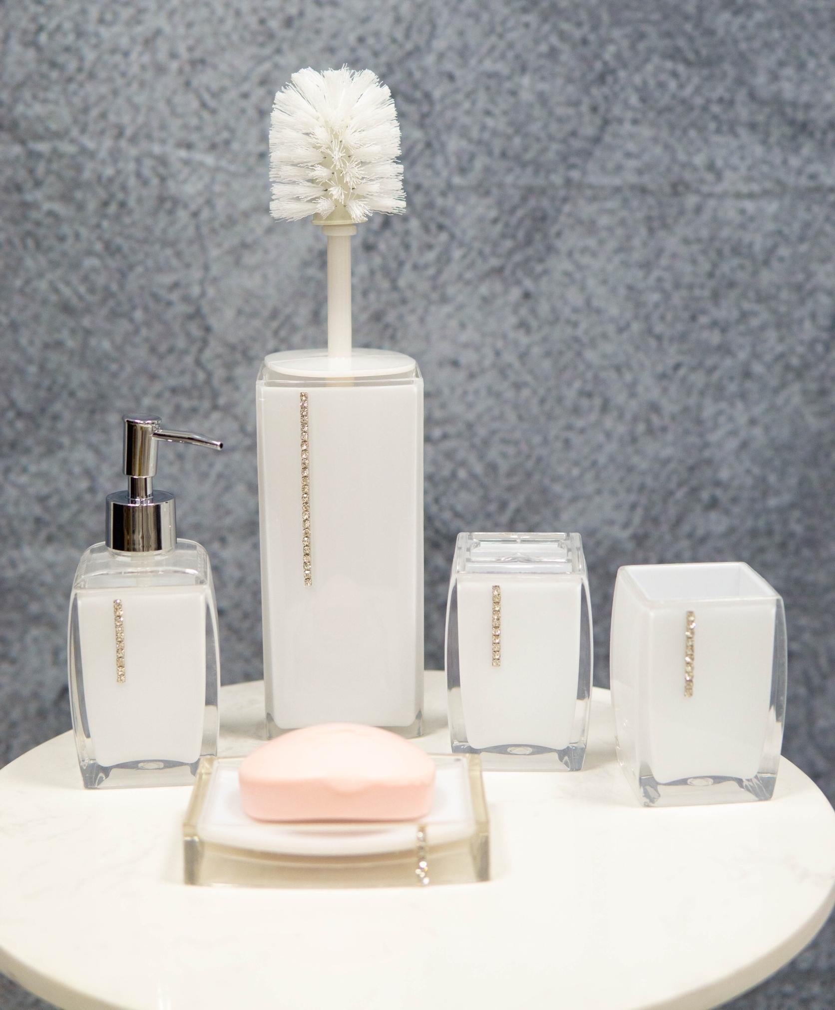 Stain White Austrian Crystals 6 Piece Chic Bathroom Vanity Accessories ...