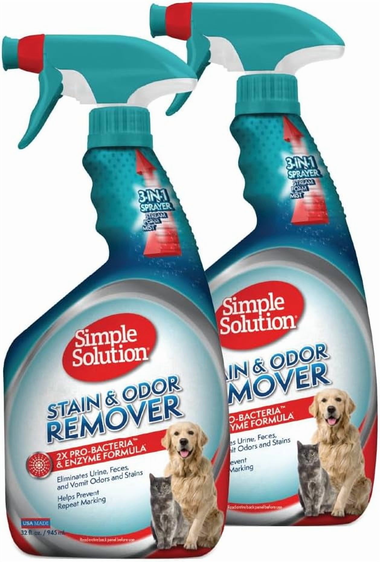 Stain and Odor Eliminator Spray, Pee Stain Remover, Enzyme Carpet Cleaner, Dog Smell Remover for Carpets, Dog Odor Remover, 32 oz (Pack of 2)